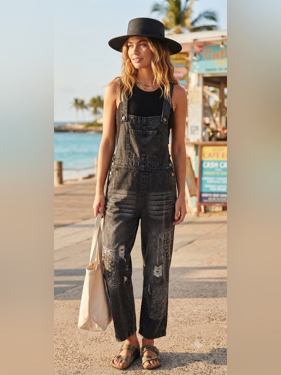 Pants - Black Washed Denim Overall Dress